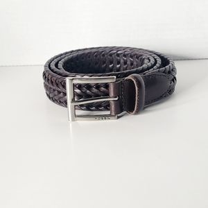 Fossil Breaded Genuine Bonded Brown Leather Belt Size 40 Buckle